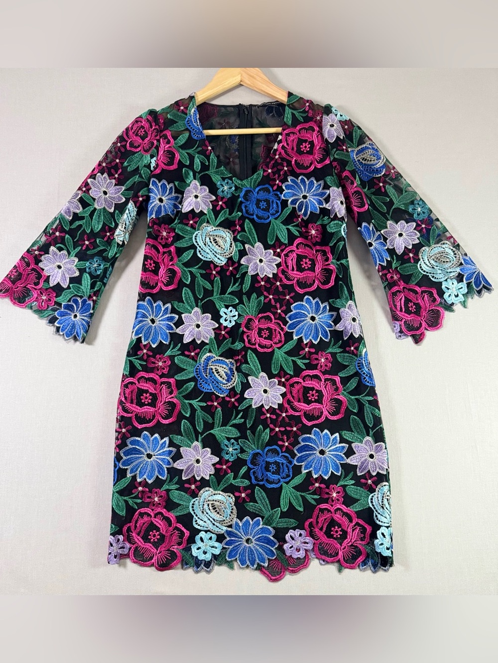 Boston Proper Floral Embroidered Mesh Cocktail Dress Size 4